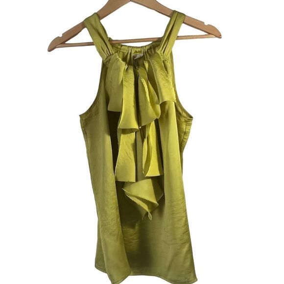 ADiva Womens Green Halter Collar Ruffle Satin Top Shirt Medium - Picture 1 of 4
